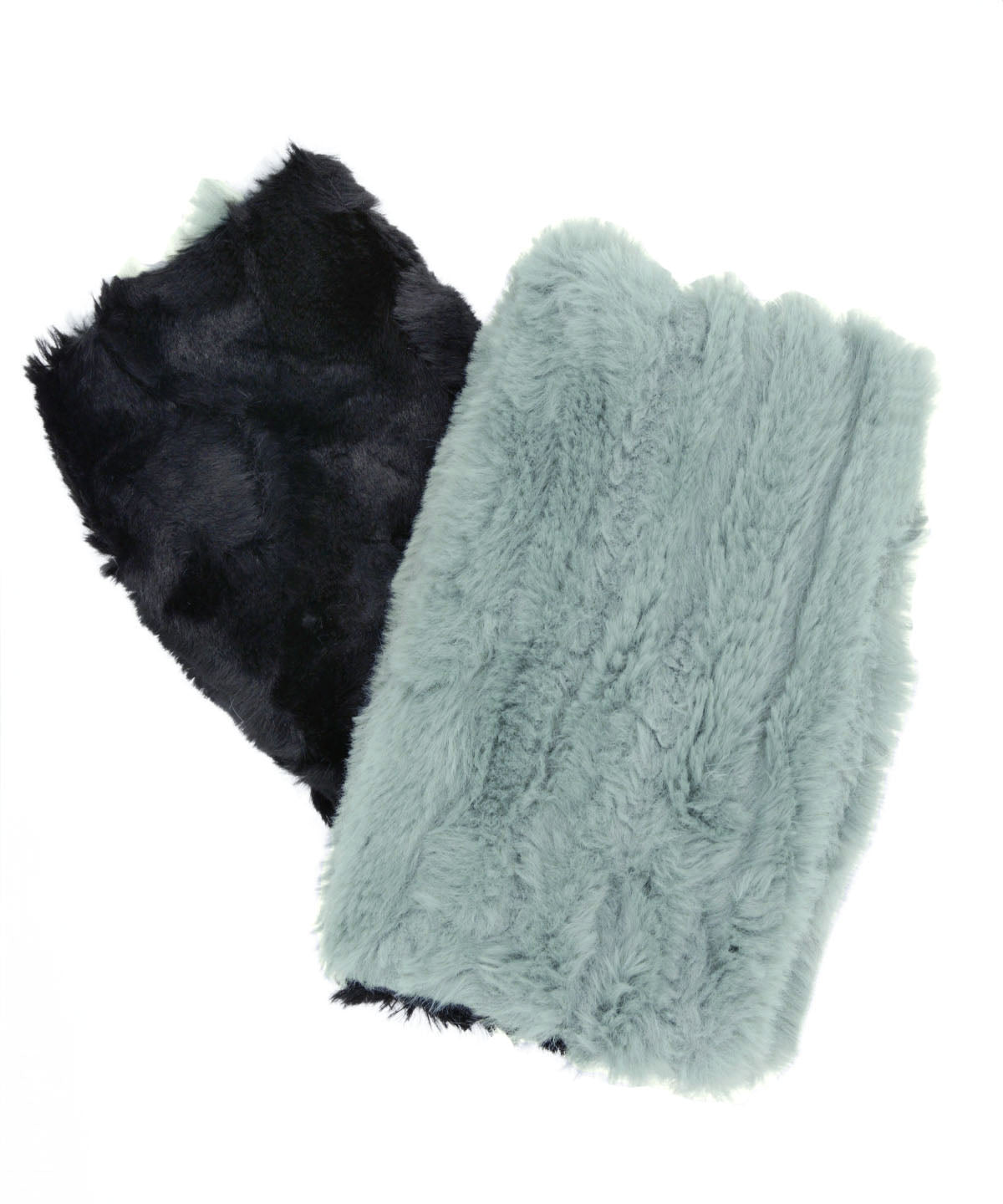 Men's Fingerless Gloves | Cirrus Faux Fur in Blue Mist with Cuddly Black Faux Fur | Handmade in Seattle, WA USA | By Pandemonium Millinery