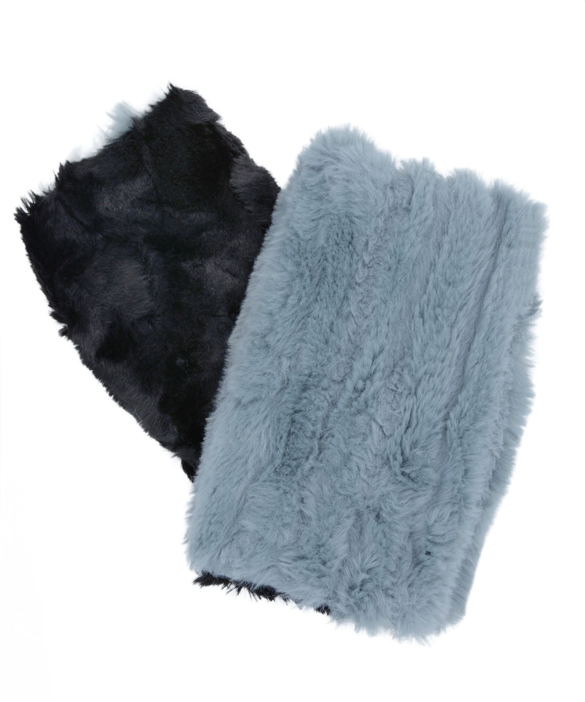 Fingerless Gloves | Cirrus Blue Mist with Cuddly Black Faux Fur | Handmade in Seattle, WA USA | By Pandemonium  