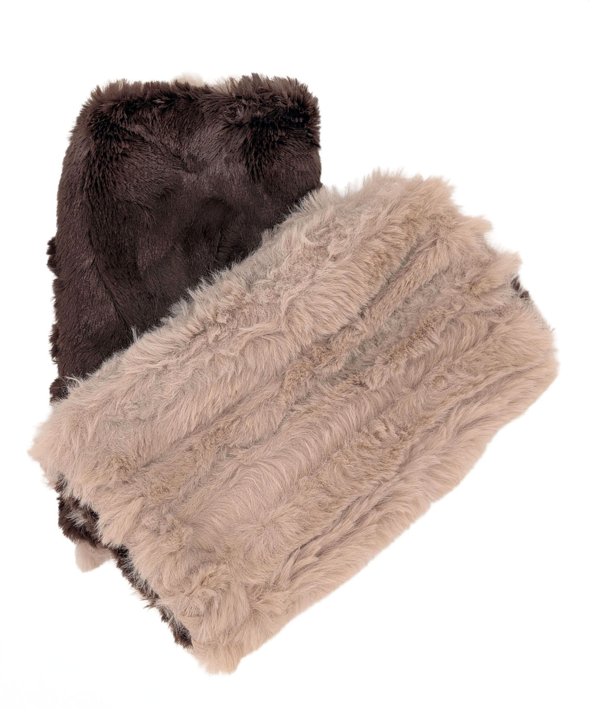 Men's Fingerless Gloves | Cirrus Honey with Cuddly Chocolate Faux Fur | Handmade in Seattle, WA USA | By Pandemonium Seattle