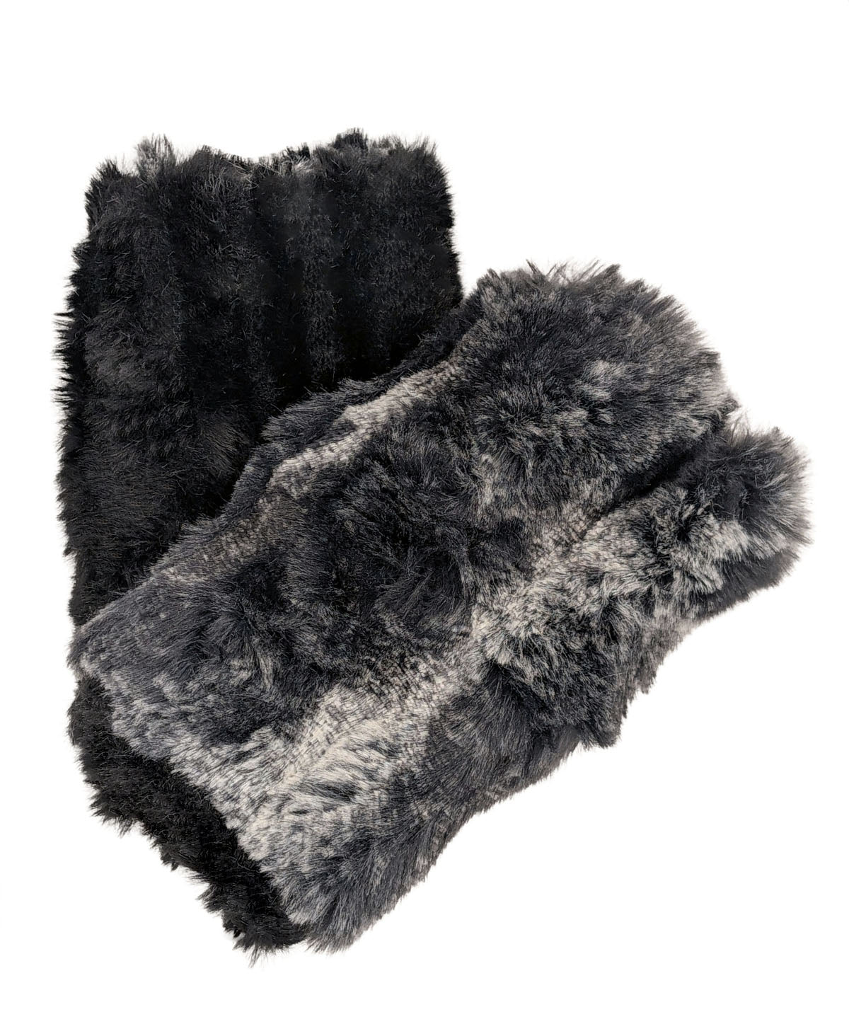 Fingerless Gloves |  Cloudwalk and Cirrus Faux Fur in Shadow | Handmade in Seattle, WA USA | By Pandemonium Seattle