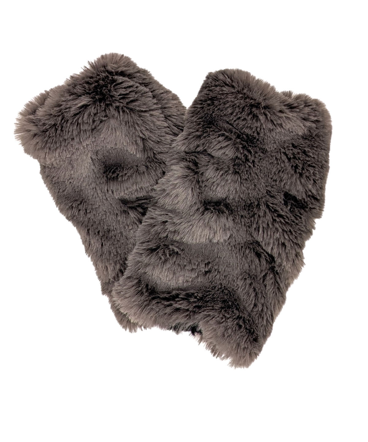 Royal Opulence Faux Fur Fingerless Gloves in Mink Gray. Made in Seattle, WA, USA. Pandemonium Seattle.