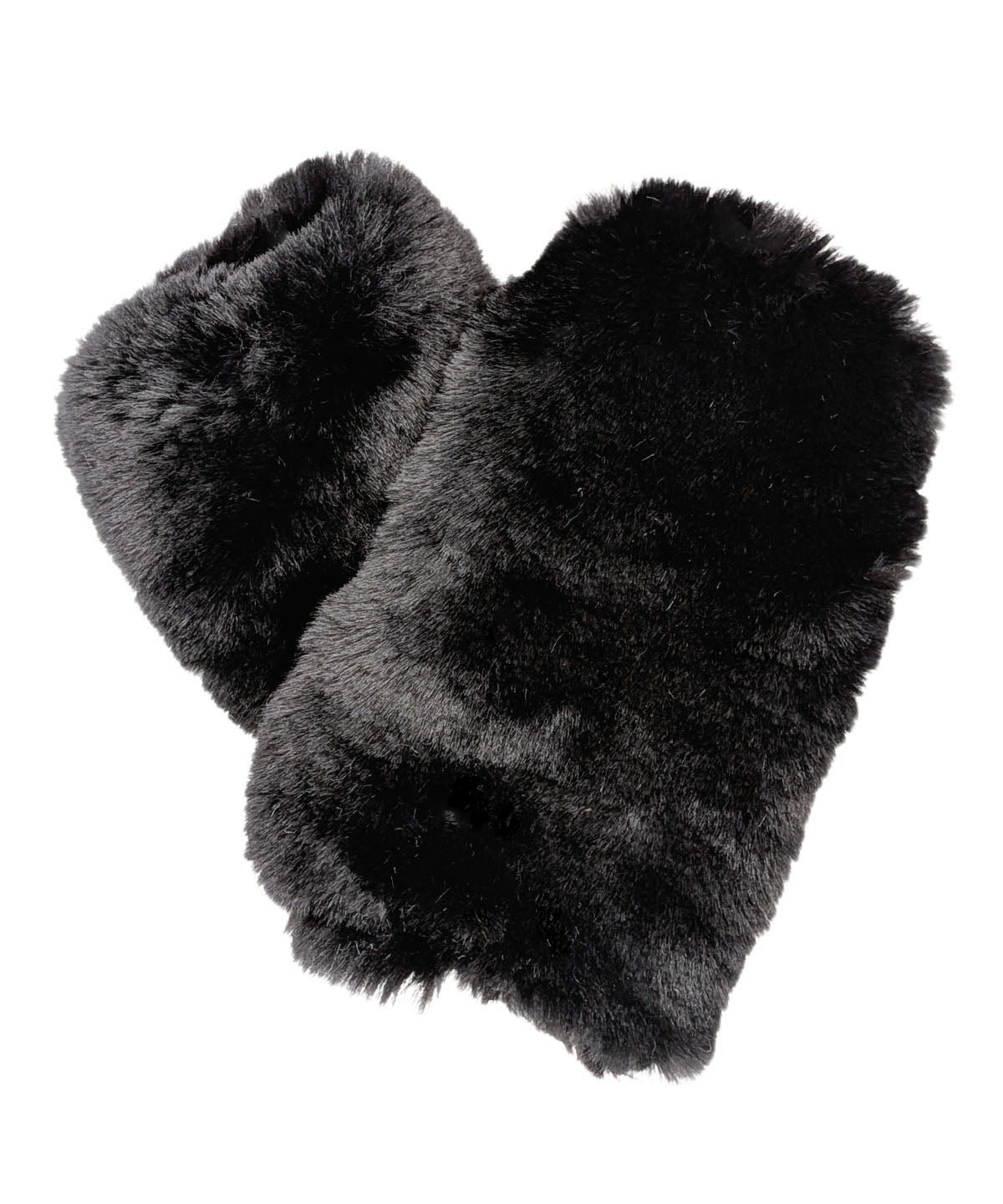 Royal Opulence Faux Fur Fingerless Gloves in Onyx. Made in Seattle, WA, USA. Pandemonium Seattle.