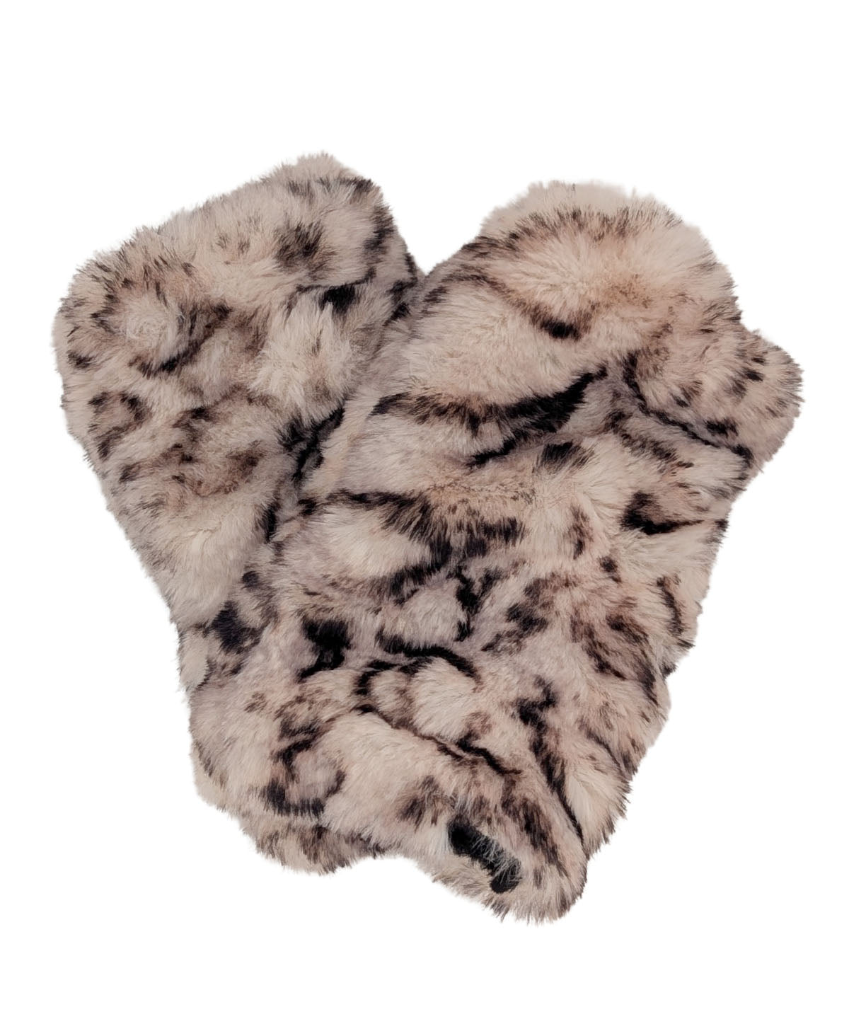 Royal Opulence Faux Fur Fingerless Gloves in Snow Leopard. Made in Seattle, WA, USA. Pandemonium Seattle.