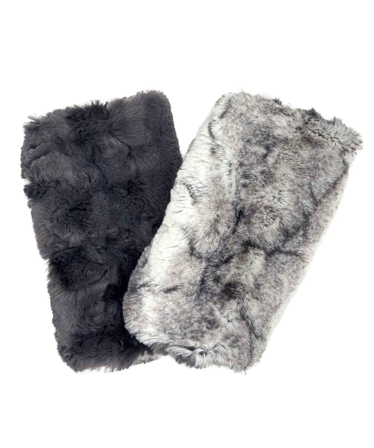 Fingerless Gloves in Classic Luxury Smoke Show Faux Fur, and lined with Cuddly Smoky Faux Fur. Made in Seattle, WA, USA by Pandemonium Seattle.