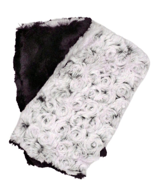 Fingerless Gloves | Rosebud Faux Fur in Black with Cuddly Black Faux Fur | Pandemonium Millinery
