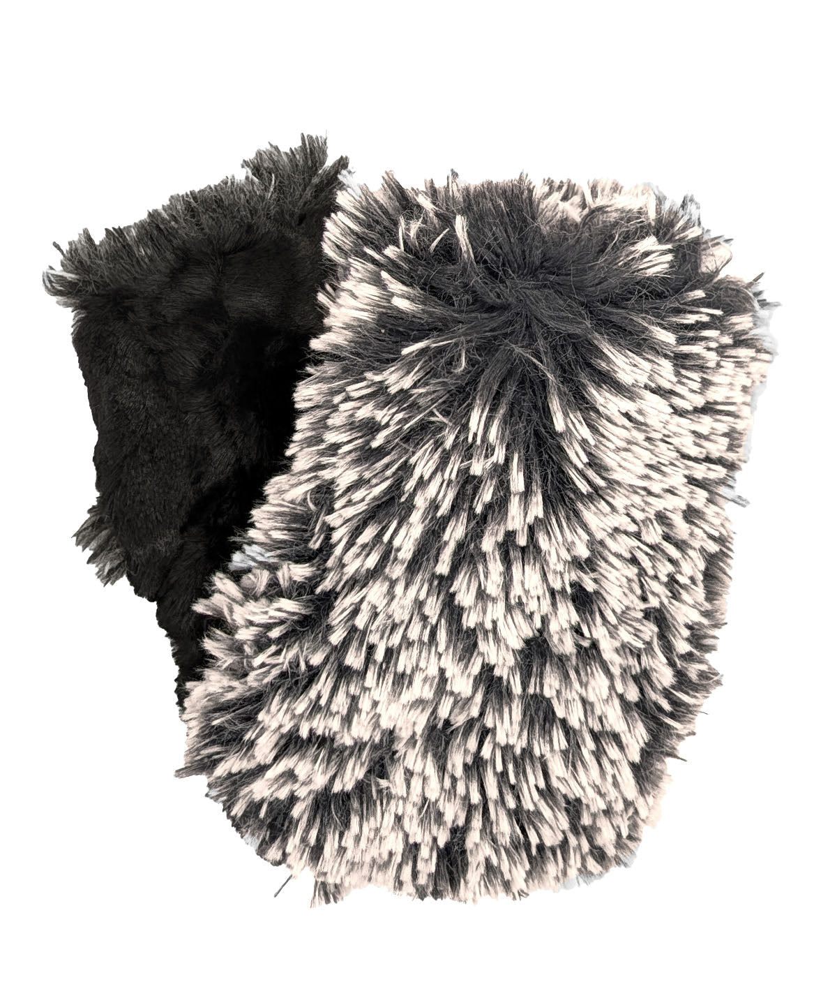 Reversible Fingerless Gloves | Silver Tipped Fox Faux Fur in Black | Pandemonium Millinery