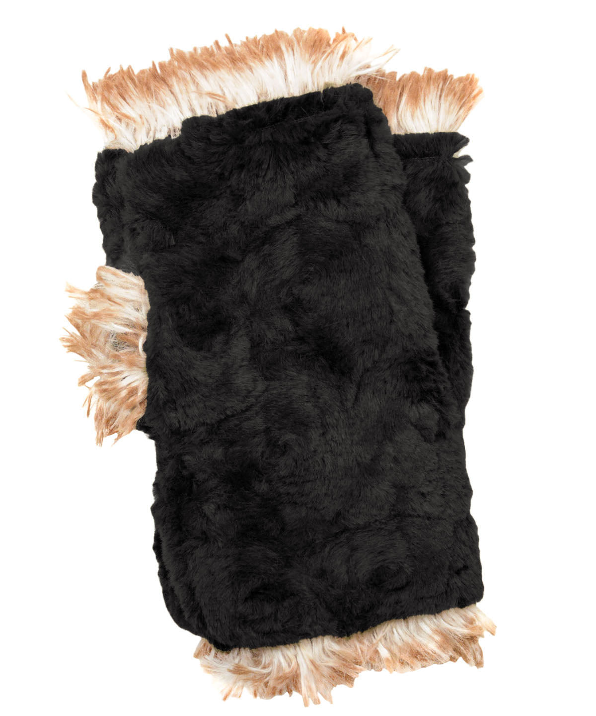 Reversible Fingerless Gloves | Red Fox Faux Fur lined Cuddly Black | Pandemonium Millinery
