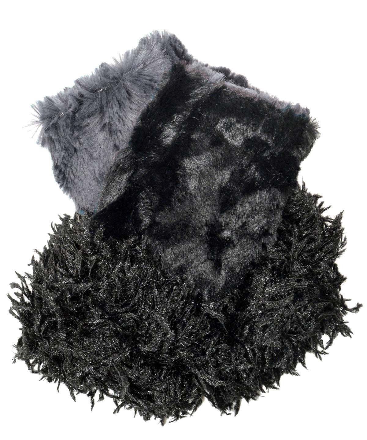 Cuffed Fingerless Gloves | Black Swan & Cuddly Black Faux Fur | Pandemonium Millinery
