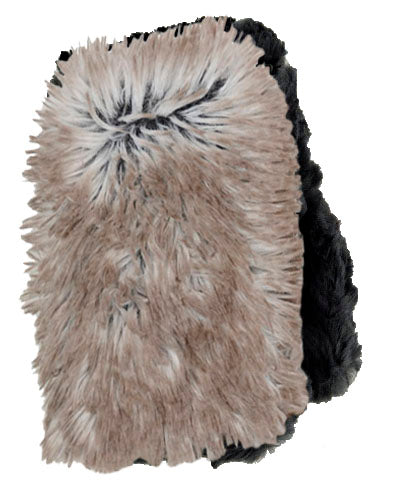 Reversible Fingerless Gloves | Arctic Fox Faux Fur lined Cuddly Black | Pandemonium Millinery