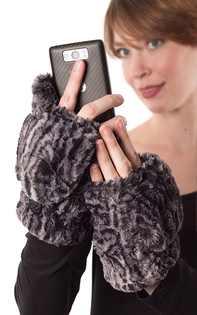 Flip Top Mittens - Luxury Faux Fur in Winter River (Only Two Pairs Left!)