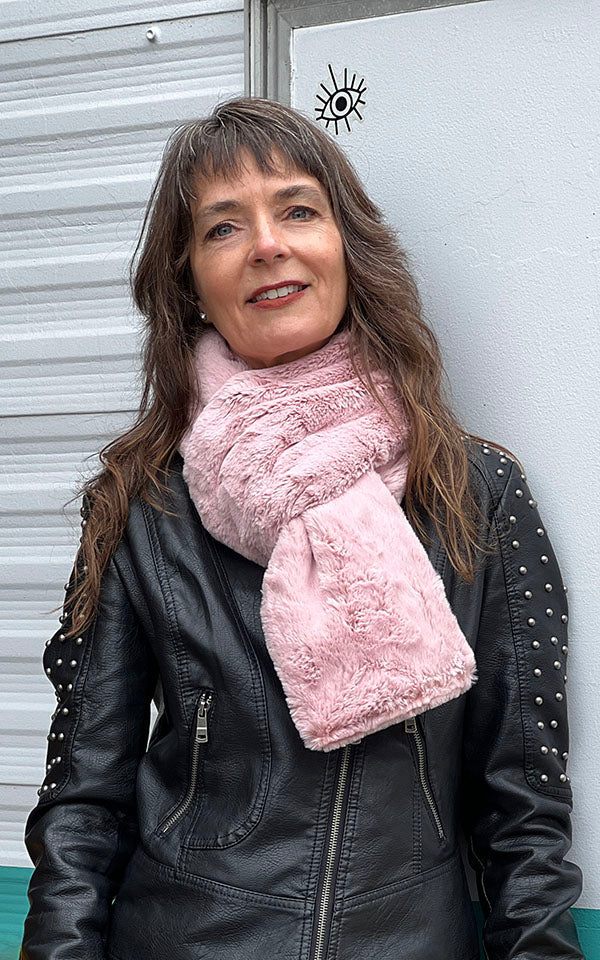 Model wearing Classic Scarf | Frosted Cedar Faux Fur | Handmade USA by Pandemonium Seattle