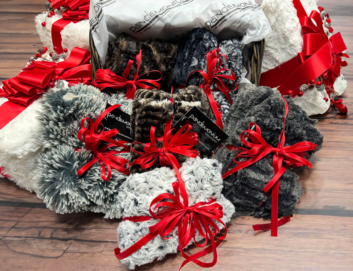 Faux Fur Gift Set - Headband and Fingerless Gloves in Rosebud Black