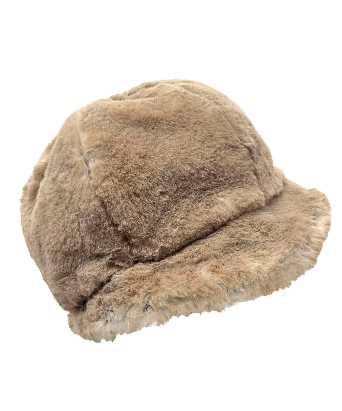 Grace Cloche Hat in Coastal Plush Golden Bluff Faux Fur. Shown hat only with no trim. Made in Seattle, WA, USA by Pandemonium Seattle.