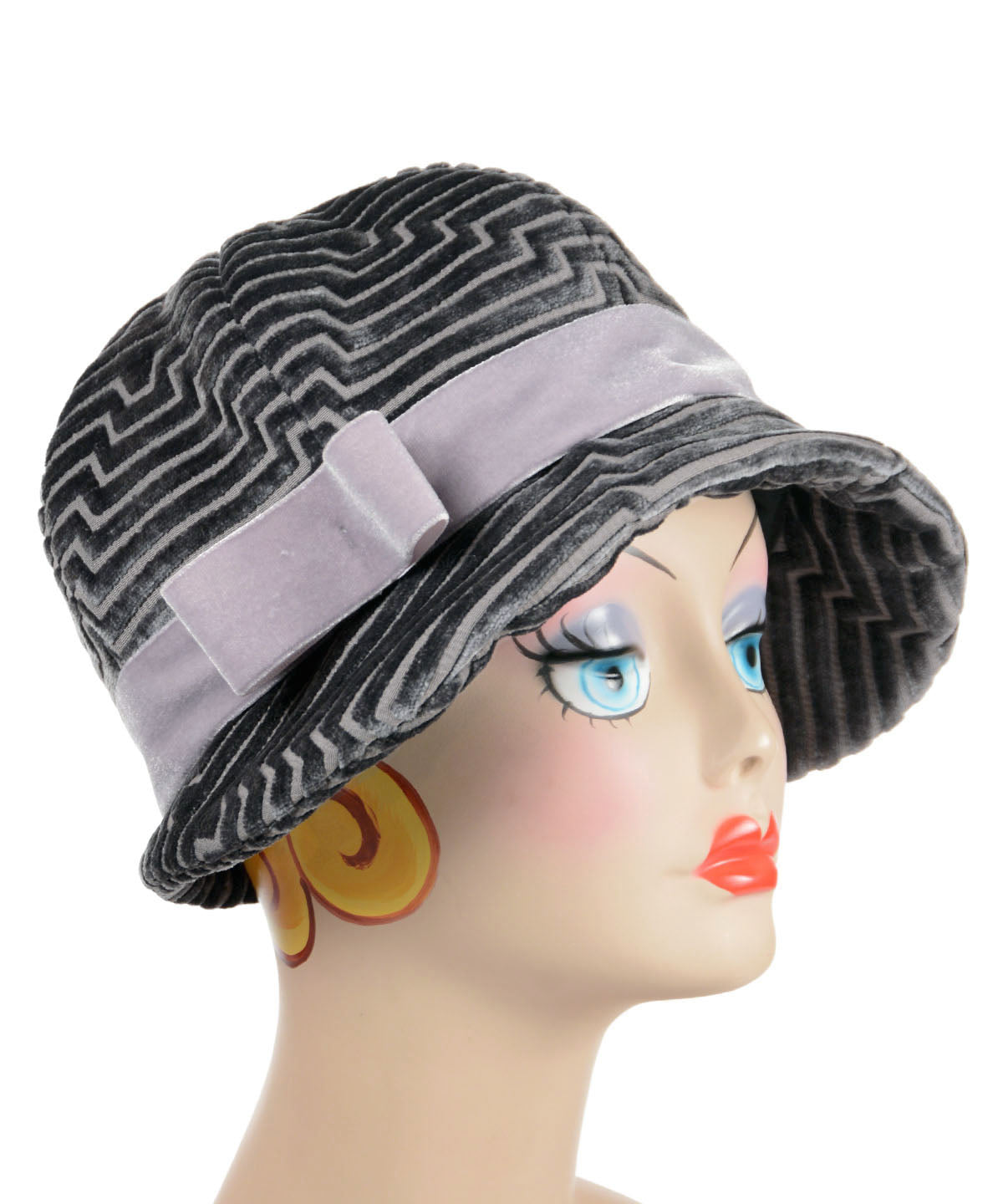Grace Cloche Style Hat shown in Zen Garden Chenille with  Velvet Band| By Pandemonium Millinery | Seattle WA USA
