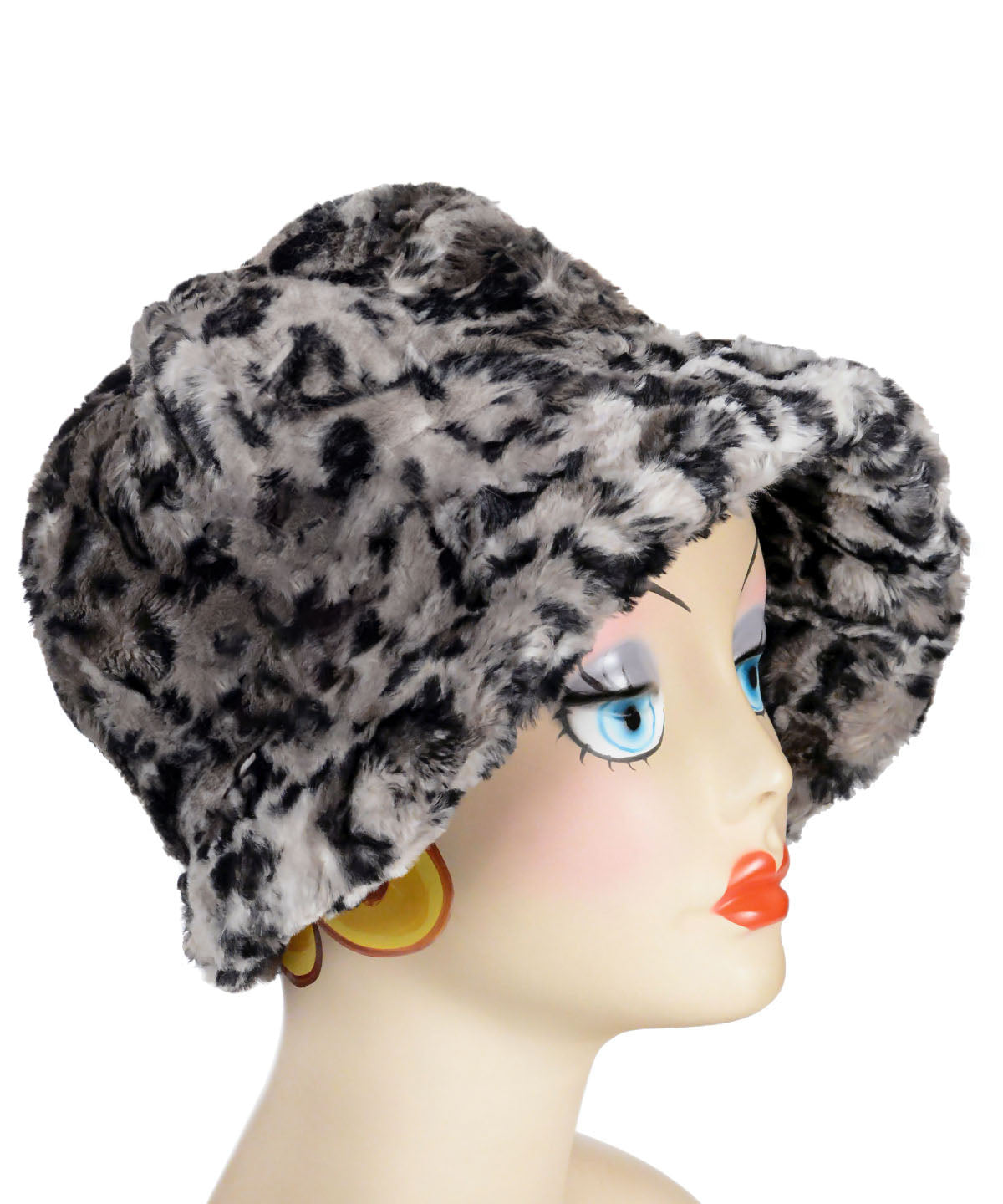 Product Shot of Grace Cloche Style Hat Savannah Cat in Gray Faux Fur | By Pandemonium Millinery | Seattle WA USA