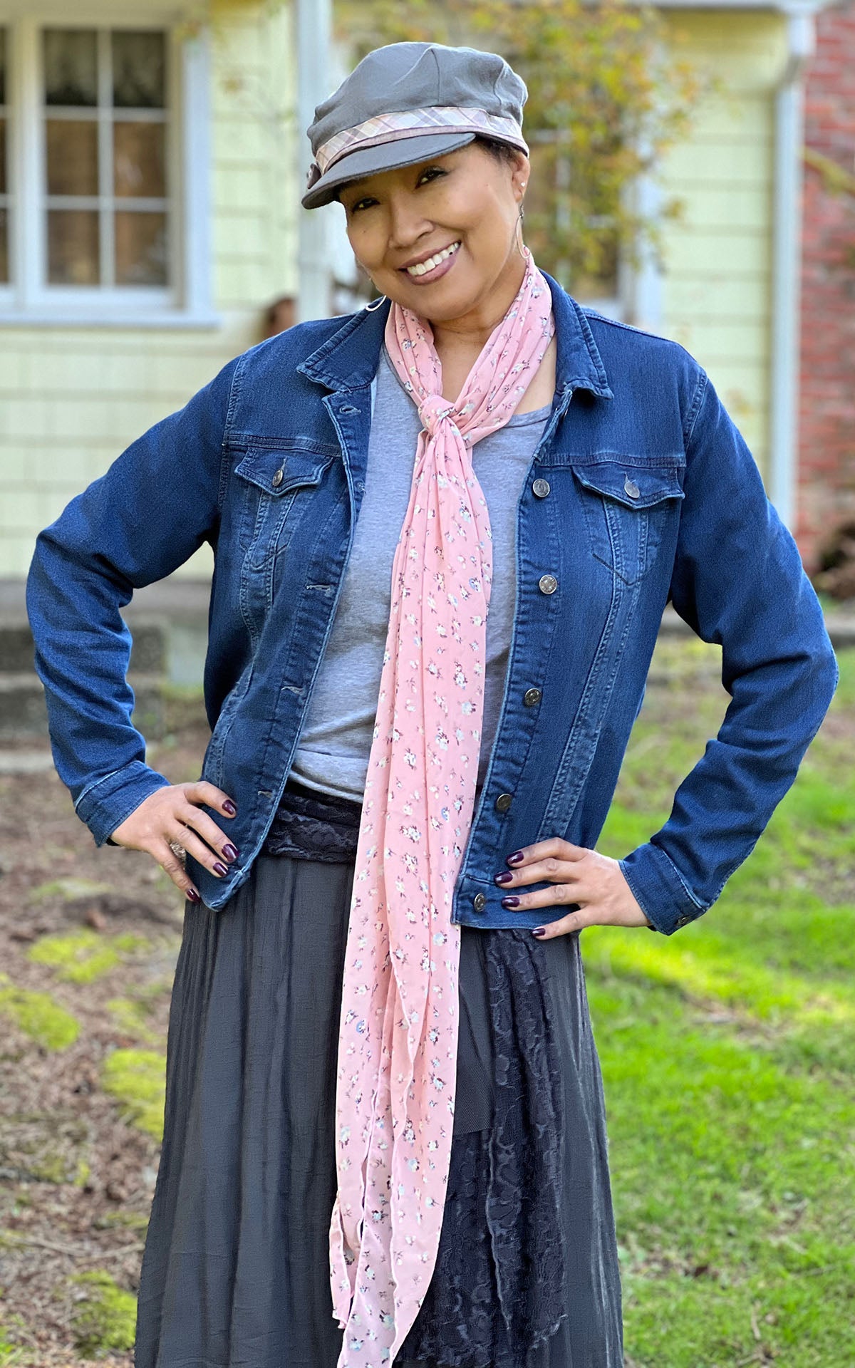 Handkerchief Scarf in Rosie Posie Chiffon Handmade by Pandemonium Millinery in USA