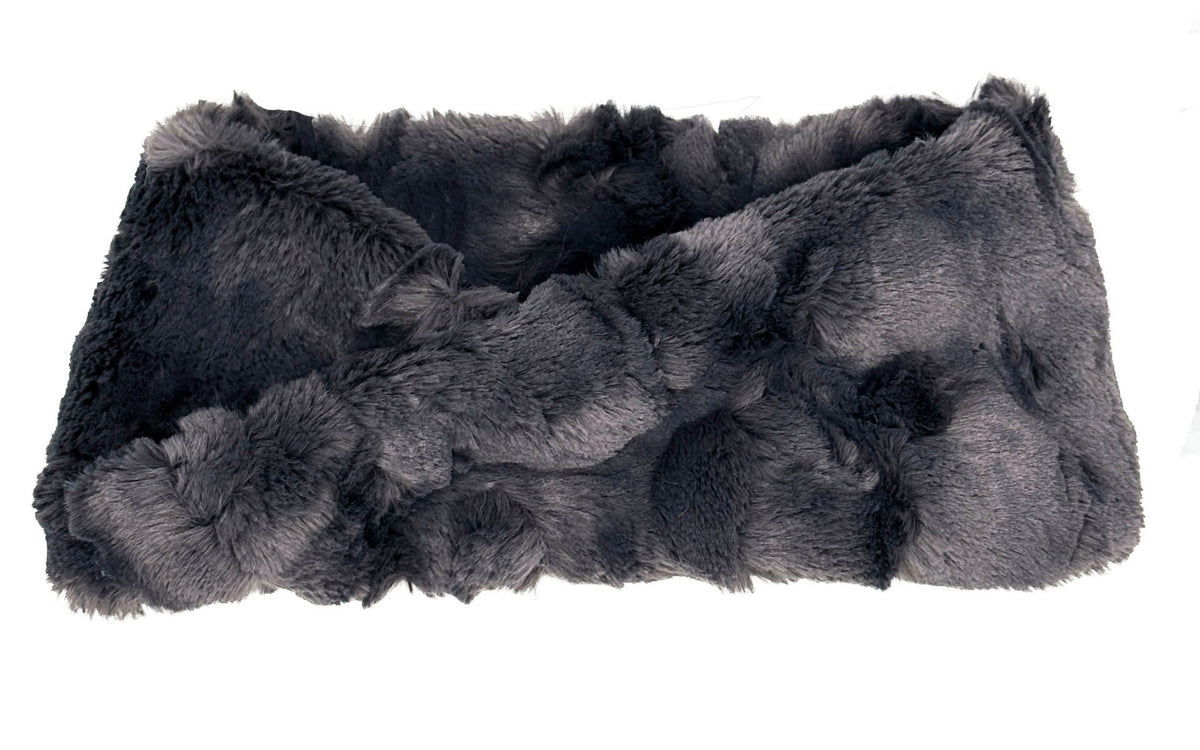 Headband in Cuddly Smoky Faux Fur. Made in Seattle, WA, USA by Pandemonium Seattle.