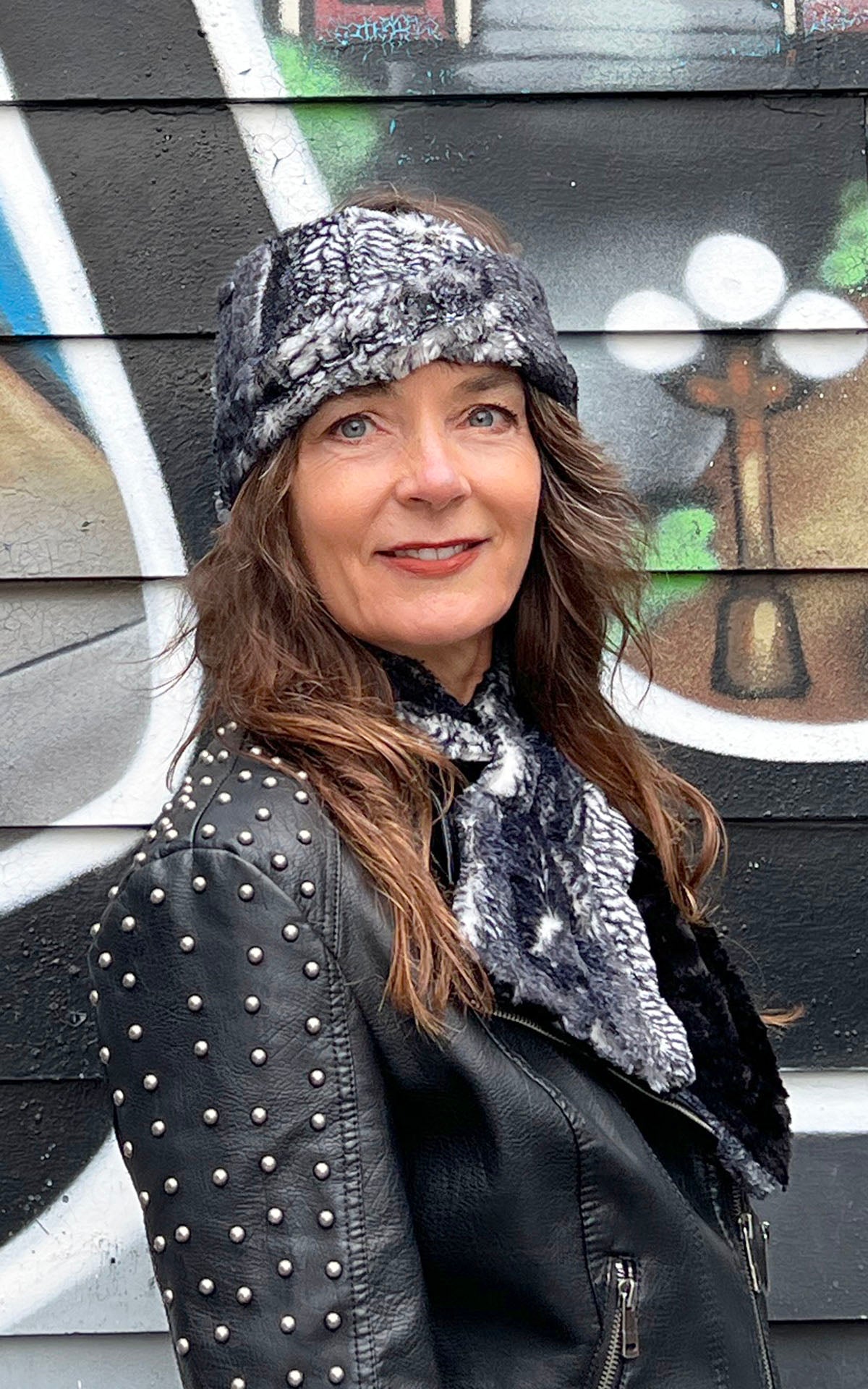 Pull Through Scarf in Black Mamba Luxury Faux Fur handmade in Seattle WA USA by Pandemonium Millinery