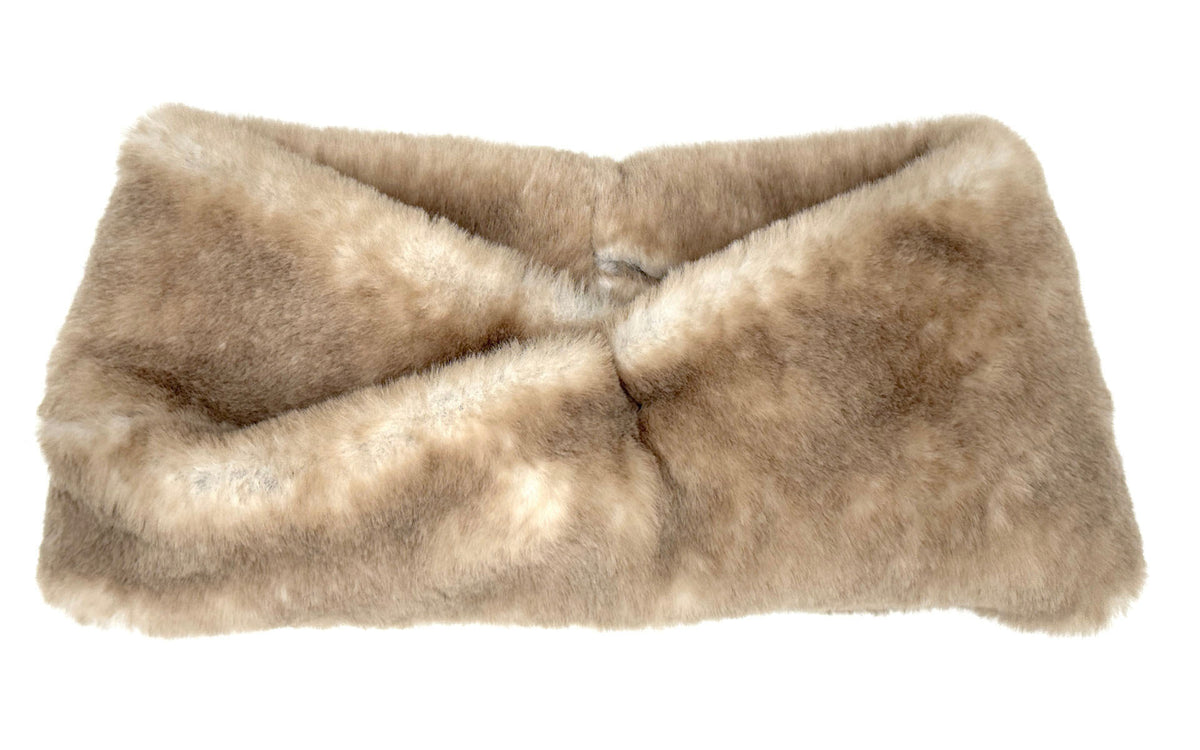 Headband in Coastal Plush Golden Bluff Faux Fur. Made in Seattle, WA, USA by Pandemonium Seattle.