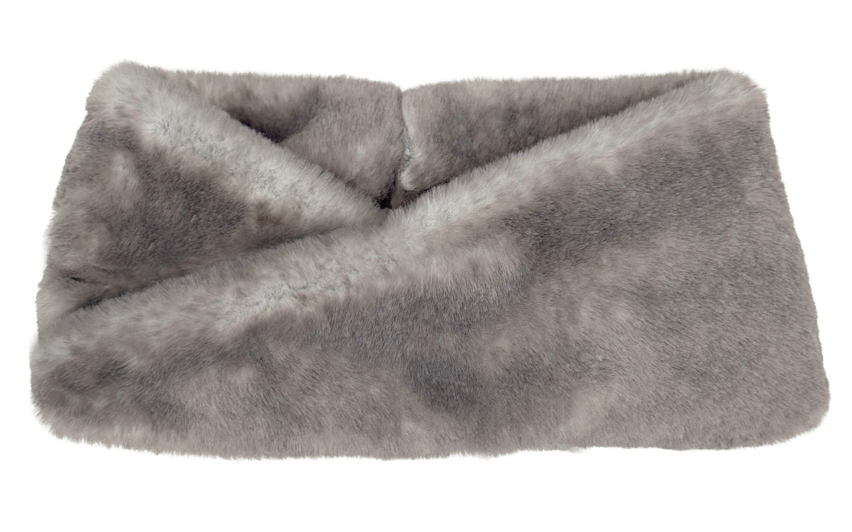 Headband in Coastal Plush Olympic Fog Faux Fur. Made in Seattle, WA, USA by Pandemonium Seattle.