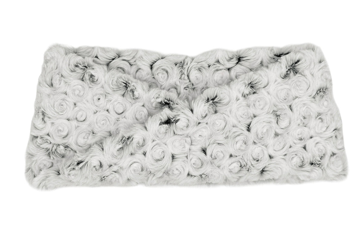 Headband in Classic Luxury Rosebud Black Faux Fur. Made in Seattle, WA, USA by Pandemonium Seattle.