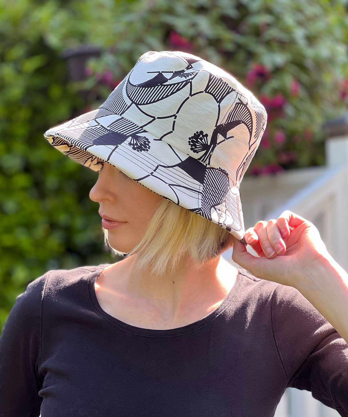 Hollie Sun Hat in Art Deco. Handmade in America by Pandemonium Seattle.