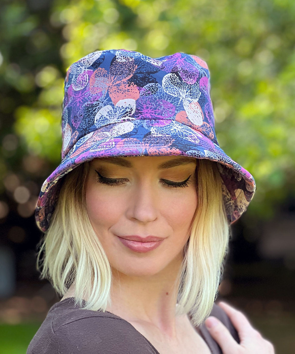 Hollie Sun Hat in Paper Flowers in Lavender. Handmade in America by Pandemonium Seattle.