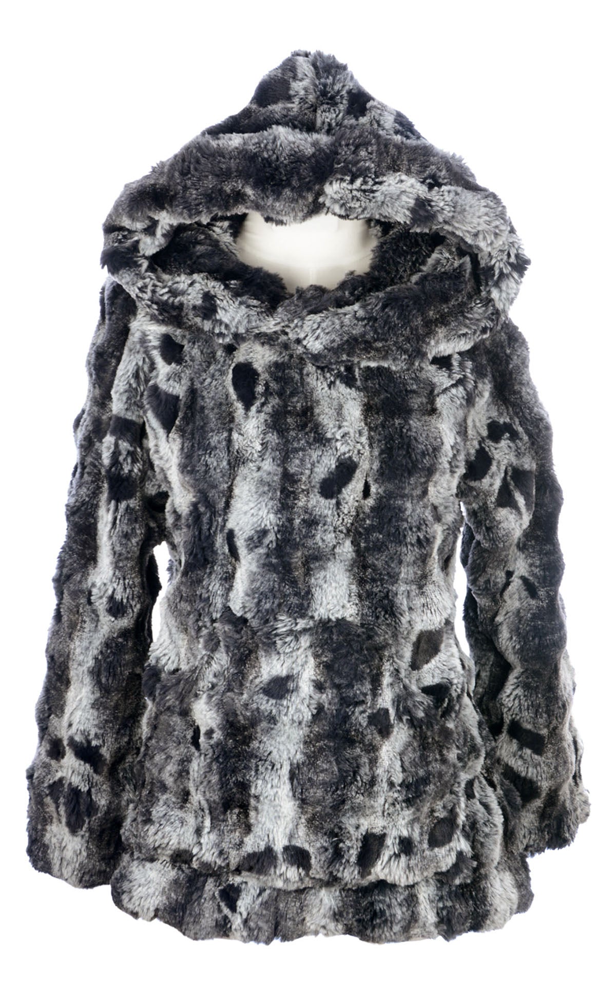 Hooded Lounger | Cloudwalk Faux Fur in Shadow | Shown with Hood Up | Handmade by Pandemonium | Seattle WA USA