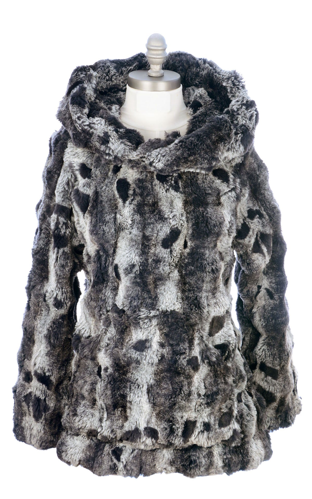 Hooded Lounger | Cloudwalk Faux Fur in Shadow | Shown with Hood Down | Handmade by Pandemonium | Seattle WA USA