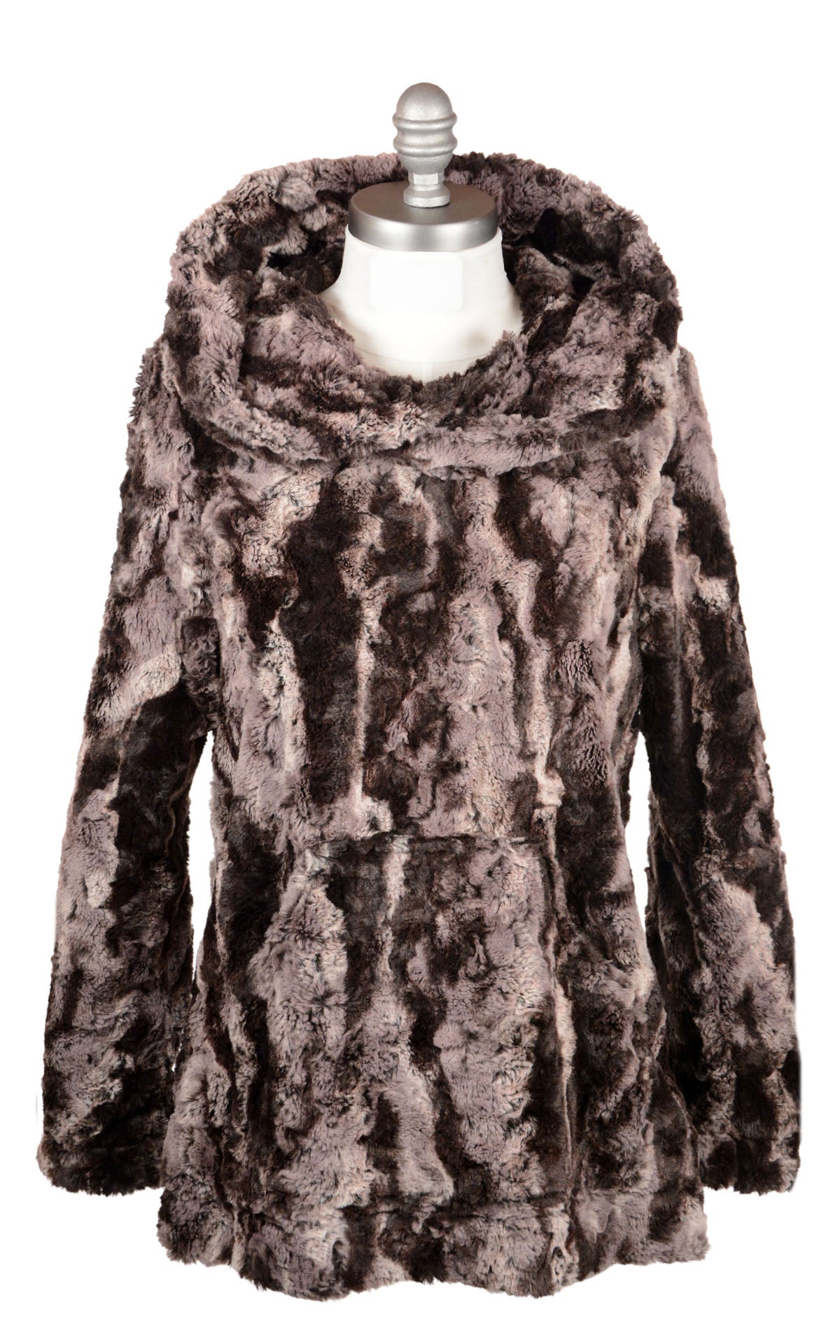 Hooded Lounger | Luxury Faux Fur in Mocha | Shown with Hood Down Handmade by Pandemonium | Seattle WA USA