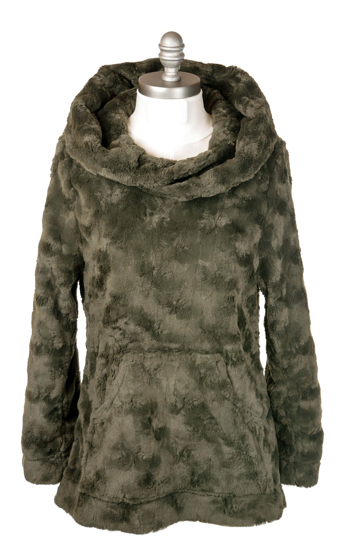 Hooded Lounger Cuddly Faux Fur in Army Green | Handmade in Seattle WA USA | Pandemonium Millinery