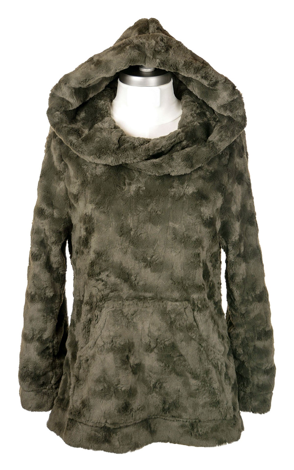 Hooded Lounger Tunic Cuddly Faux Fur in Army by Pandemonium Millinery | Handmade in Seattle WA USA  