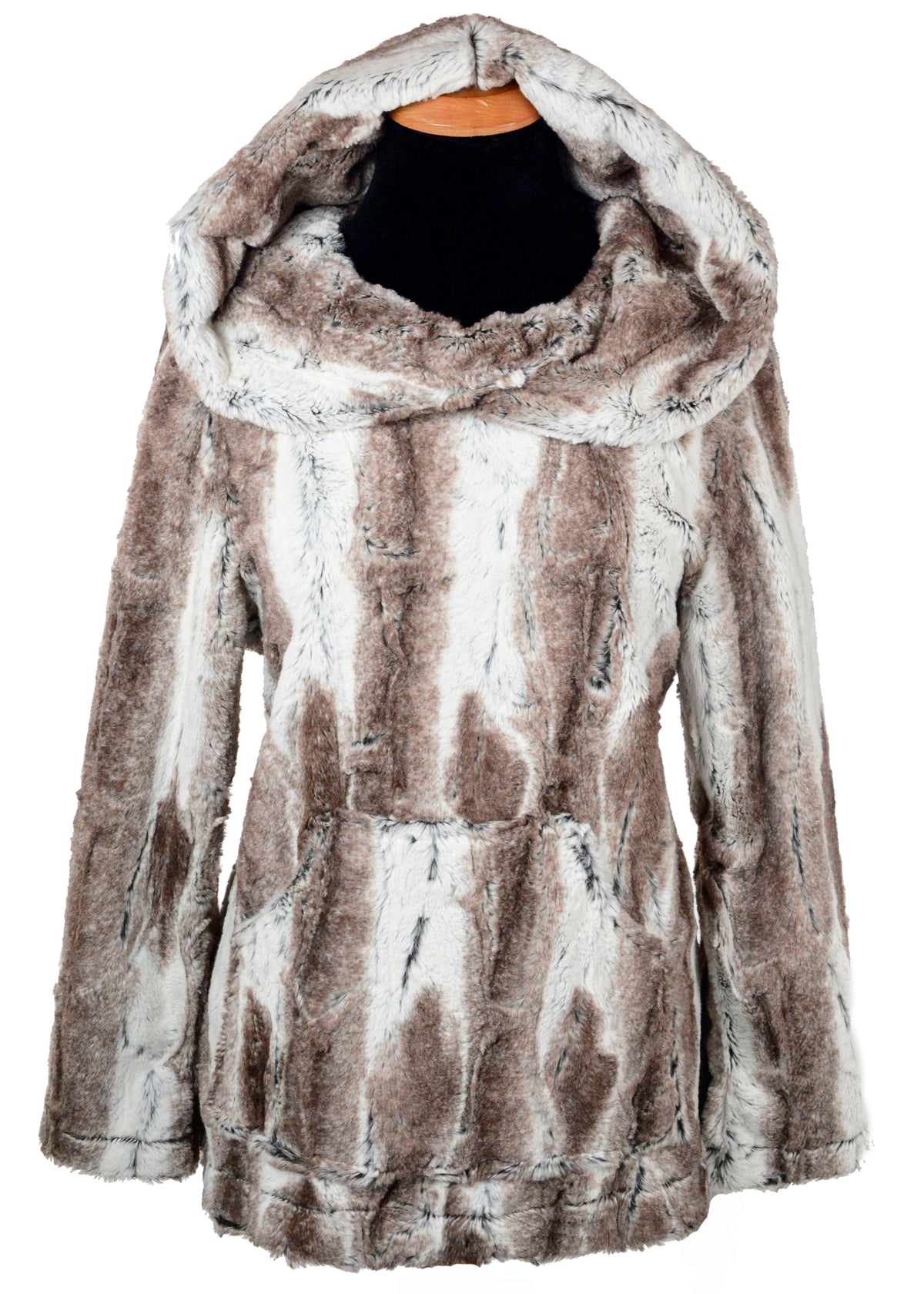 Hooded Lounger - Luxury Faux Fur in Birch handmade in Seattle WA by Pandemonium Millinery.