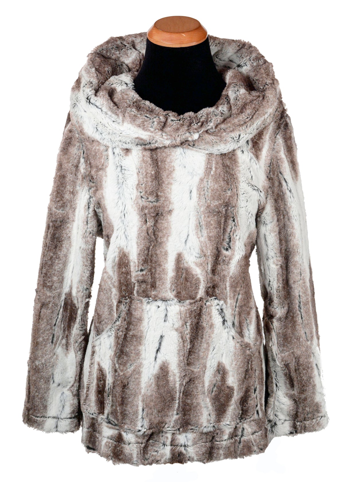 Hooded Lounger - Luxury Faux Fur in Birch handmade in Seattle WA by Pandemonium Millinery.