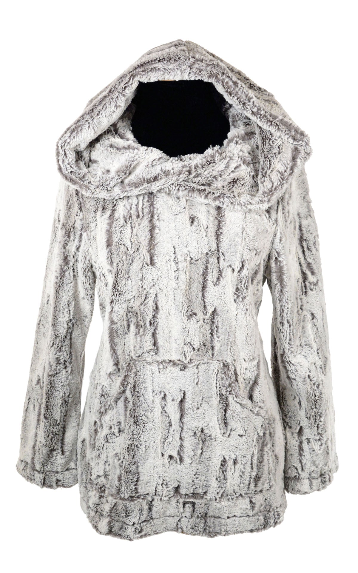 Hooded Lounger in Luxury Faux Fur in Khaki with hood up handmade by Pandemonium Millinery