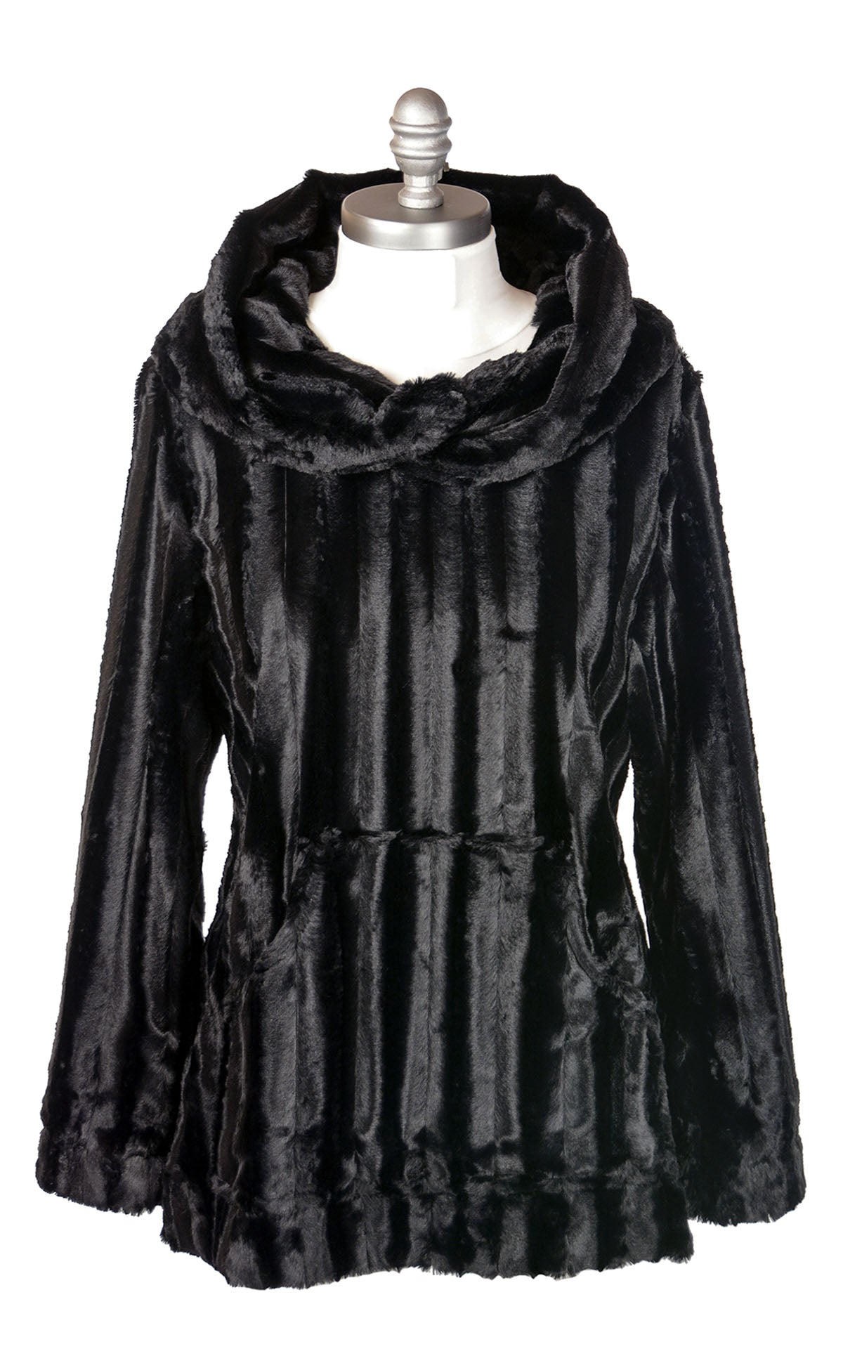 Hooded Lounger in Minky  Black Faux Fur  By Pandemonium Seattle.  Handmade in Seattle, WA USA.