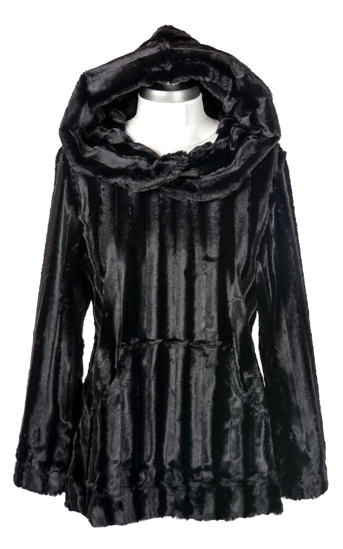 Hooded Lounger in Minky  Black Faux Fur  By Pandemonium Seattle.  Handmade in Seattle, WA USA.