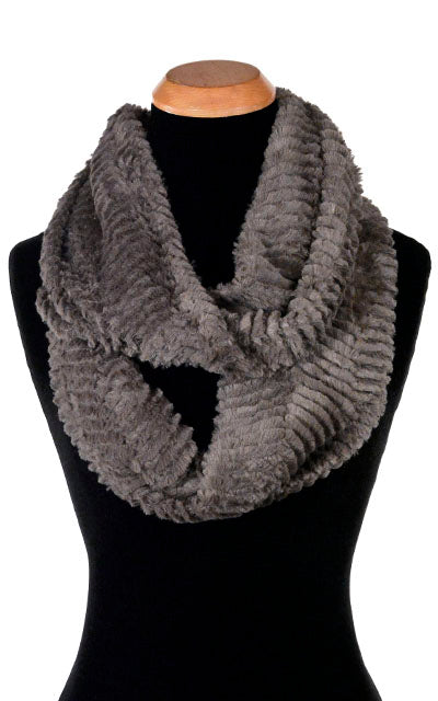 Gray Chevron faux fur Infinity Scarf handmade in the USA by Pandemonium Seattle