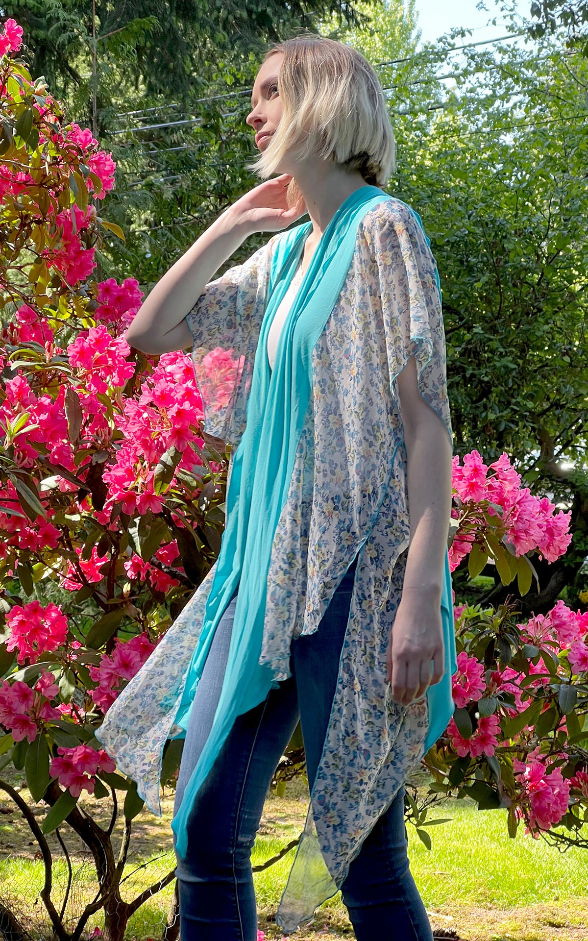 Kaftan | Victory Garden Chiffon with Ocean Jersey Knit | Handmade Pandemonium Seattle