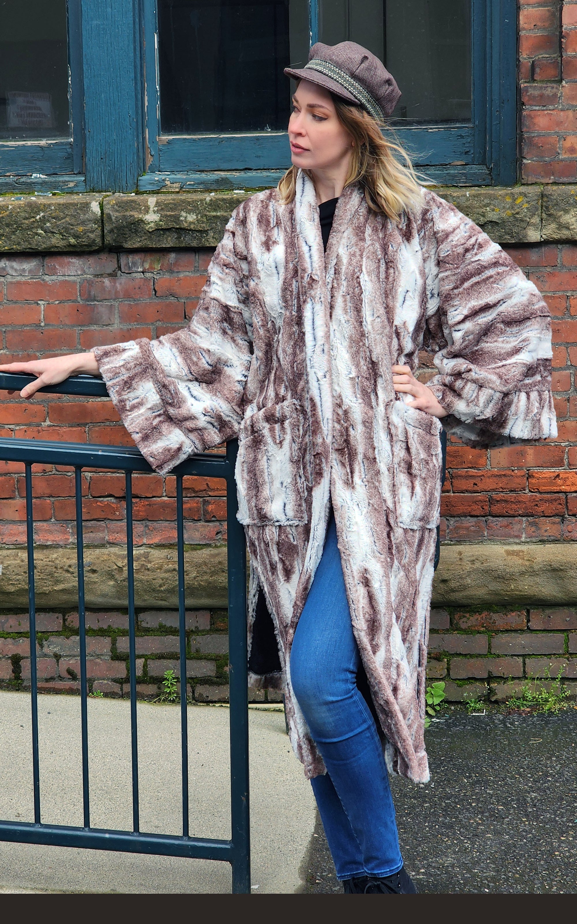 Model in Kimono Duster | Birch Faux Fur | Handmade in the USA by Pandemonium Seattle