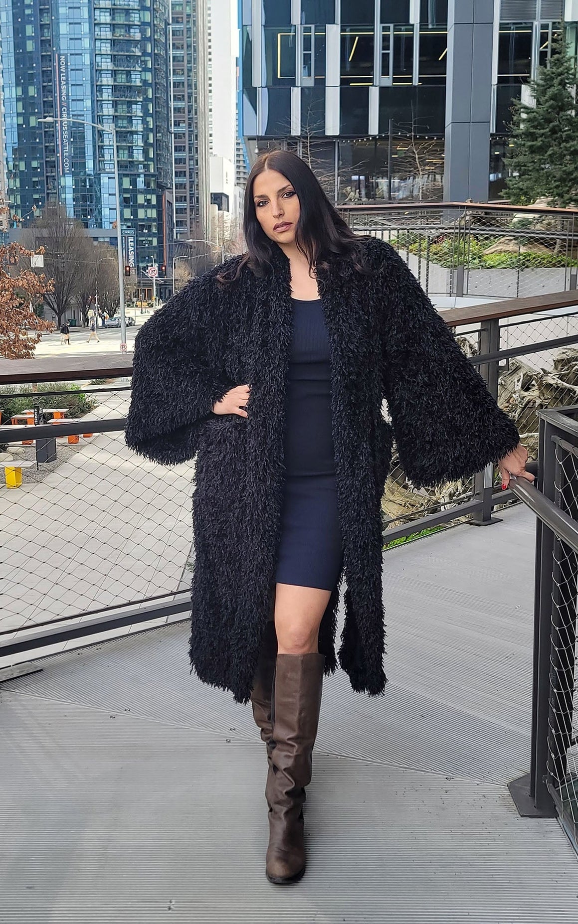 Kimono Duster | Black Swan Faux Feathery Fur | Handmade in the USA by Pandemonium Seattle
