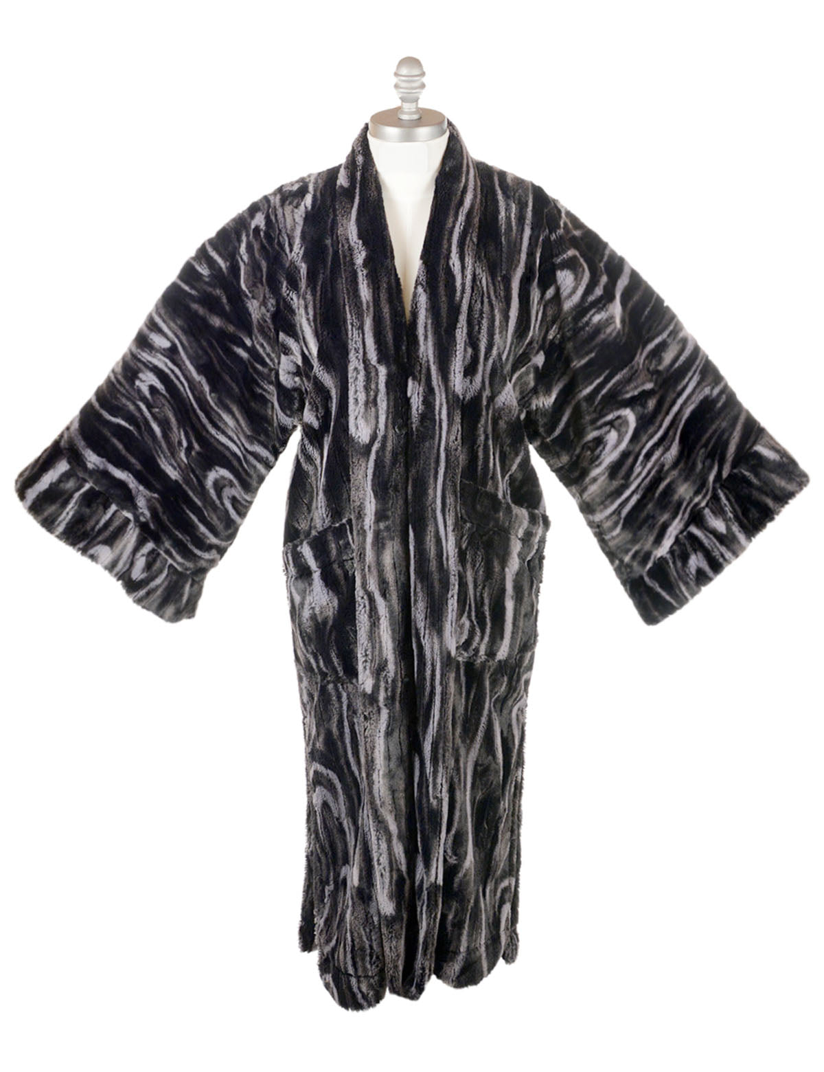 Product shot of Kimono Duster | Marble in Black Dune Faux Fur | Handmade in the USA by Pandemonium Seattle