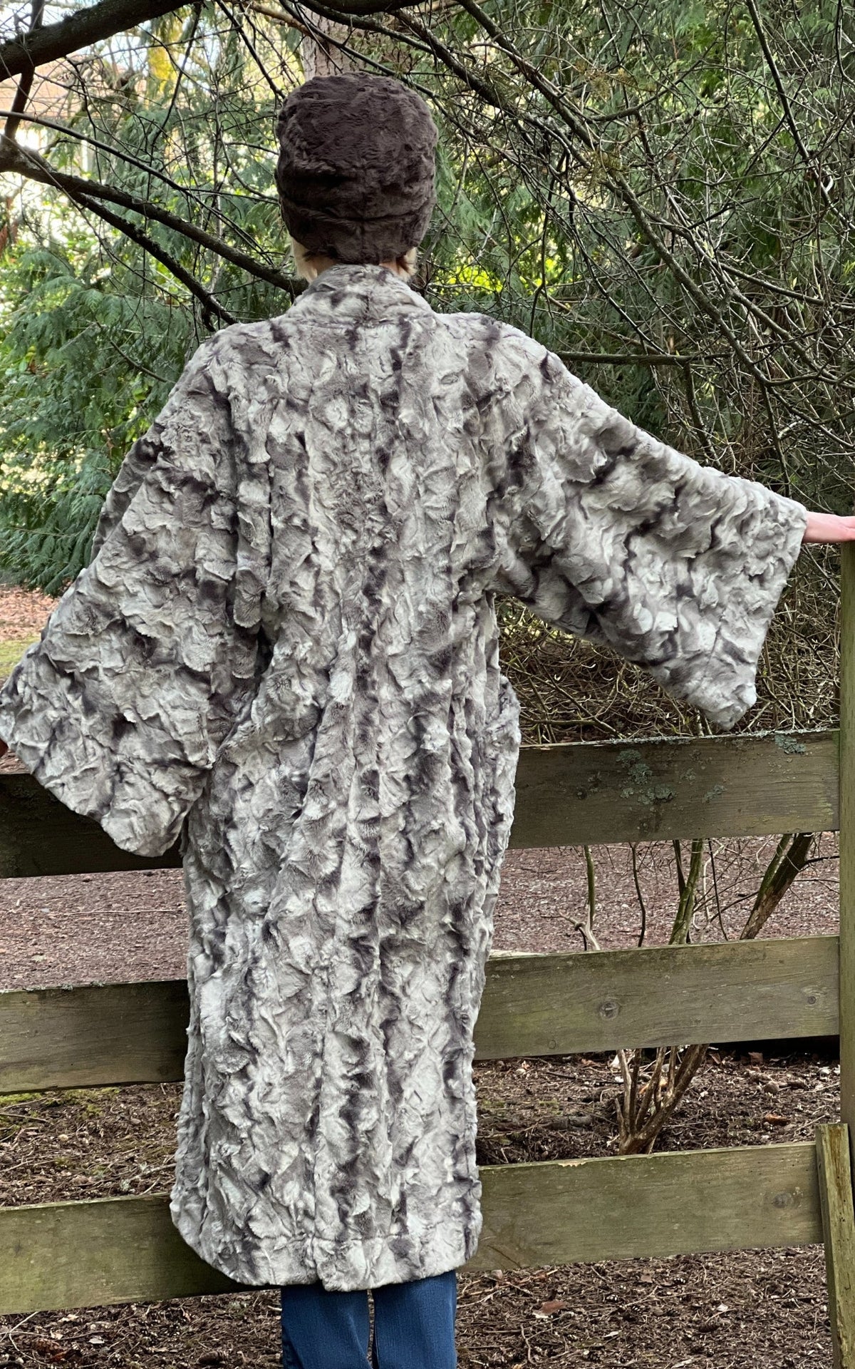 Back of Kimono Duster | White Water Faux Fur | Handmade in the USA by Pandemonium Seattle