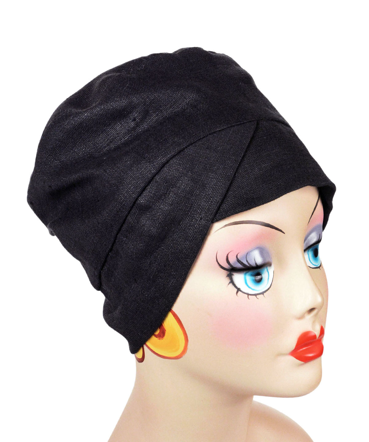 Lola Cloche Hat | Linen in Black with Starburst Flower Brooch | Pandemonium Millinery Handmade USA