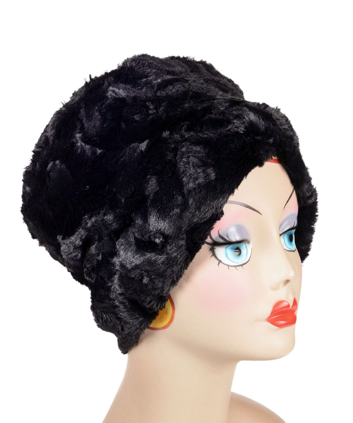 Lola Cloche Hat |  Cuddly Faux  Fur in Black | Pandemonium Millinery Handmade USA
