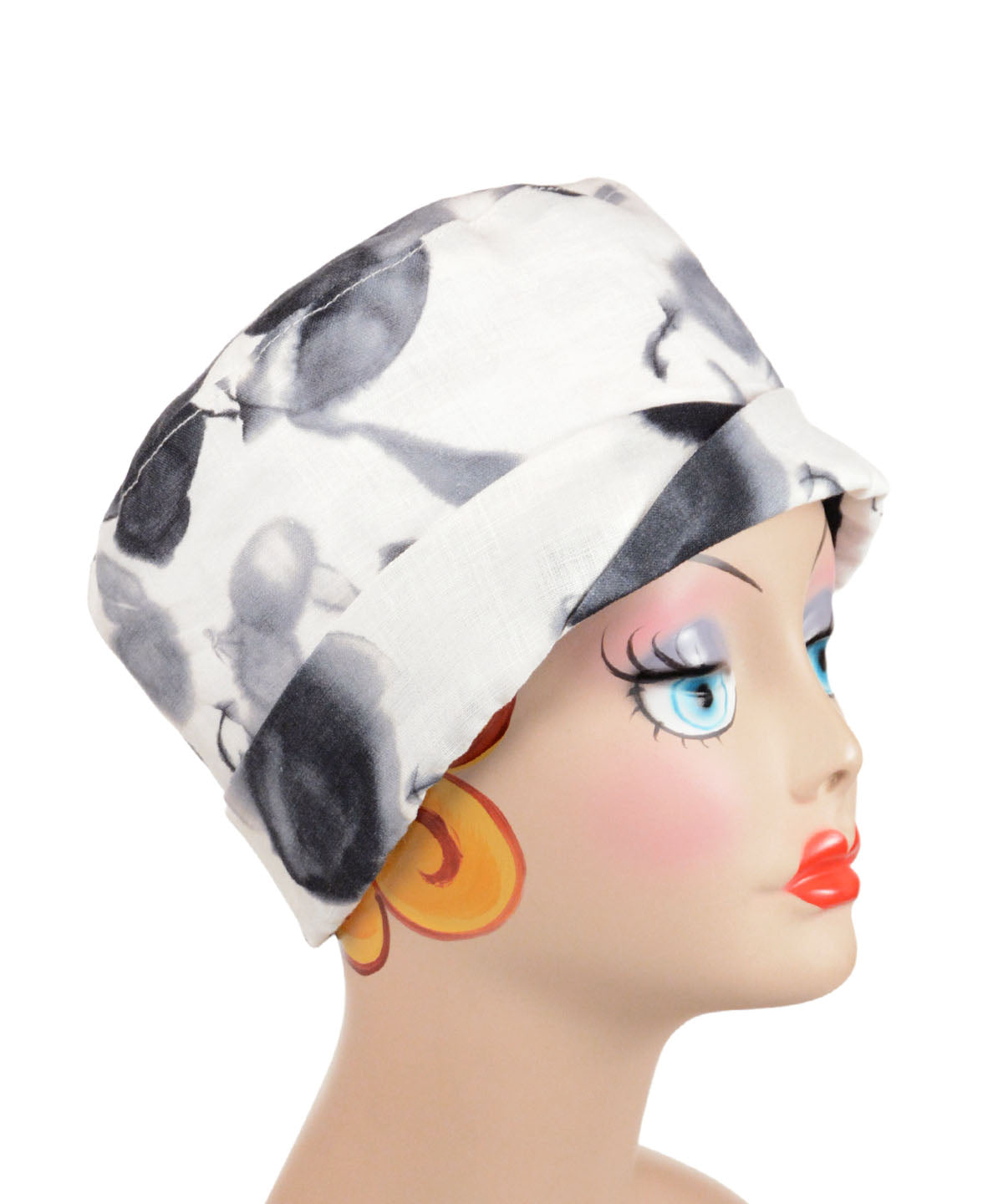 Lola Cloche Hat | Linen in Black White Floral with Velvet Brooch | Pandemonium Millinery Handmade USA
