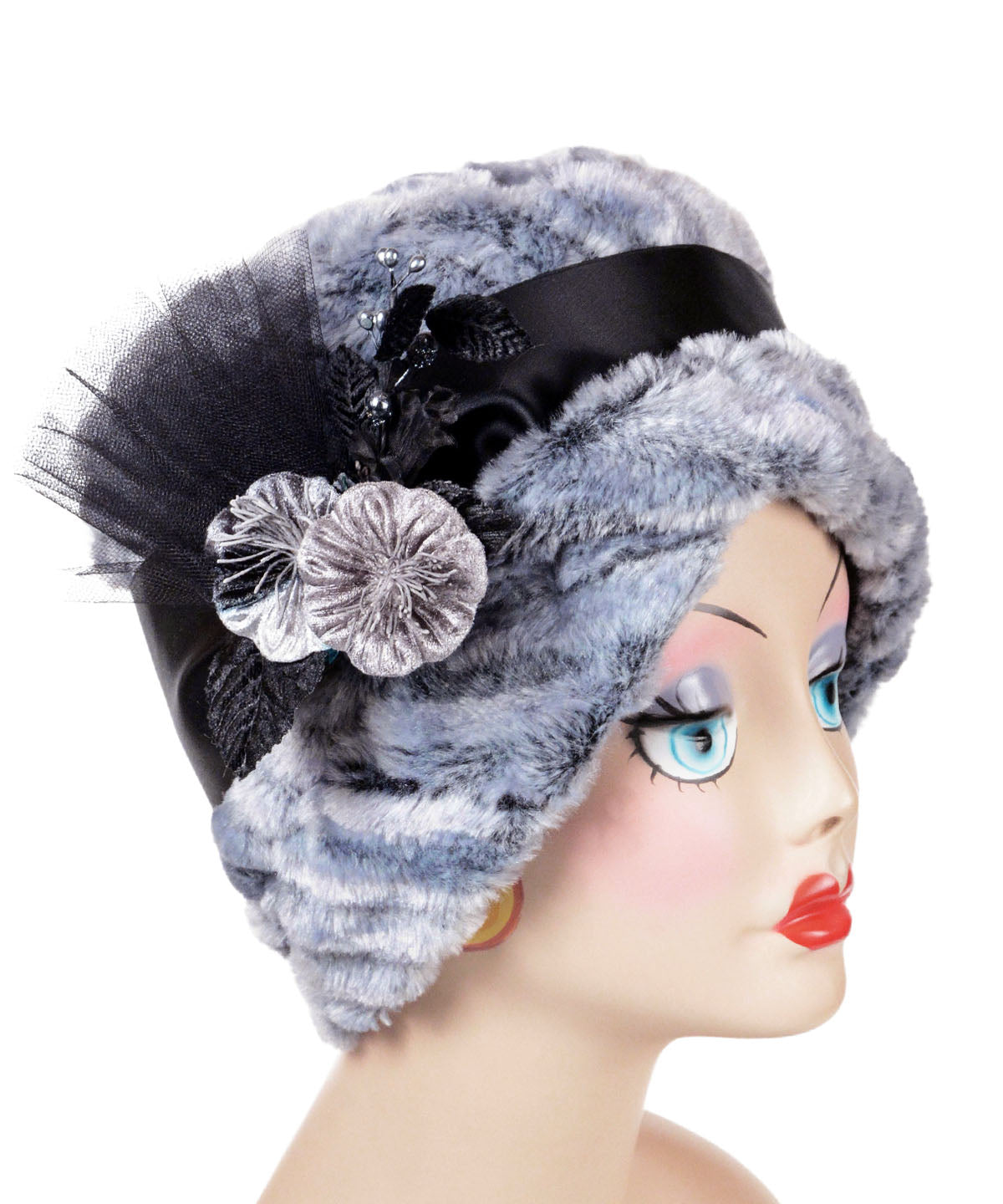 Lola Cloche Style Hat in Plush Glacier Bay Faux Fur Handmade by Pandemonium Seattle