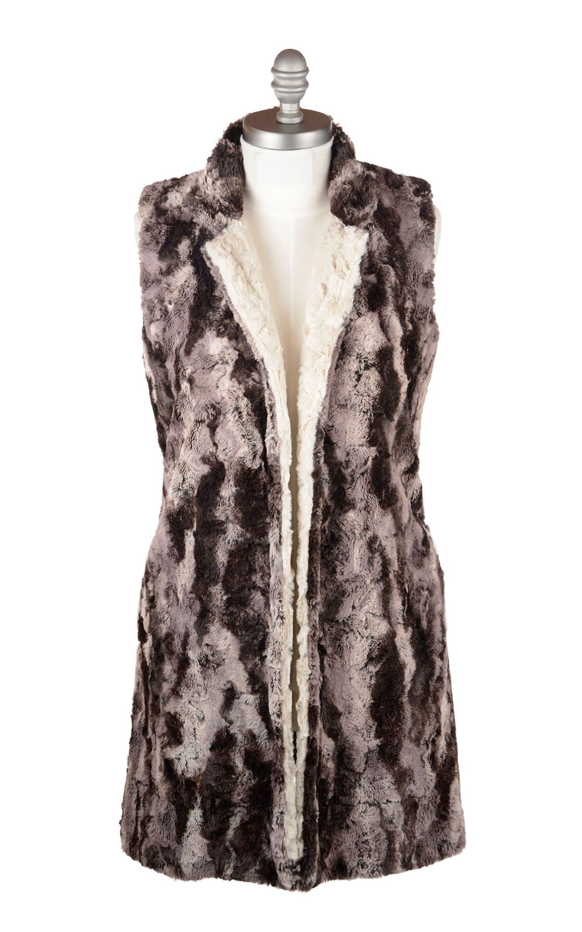 Mandarin Vest - Luxury Faux Fur in Mocha with a Cuddly Sand Lining - Handmade USA by Pandemonium Seattle