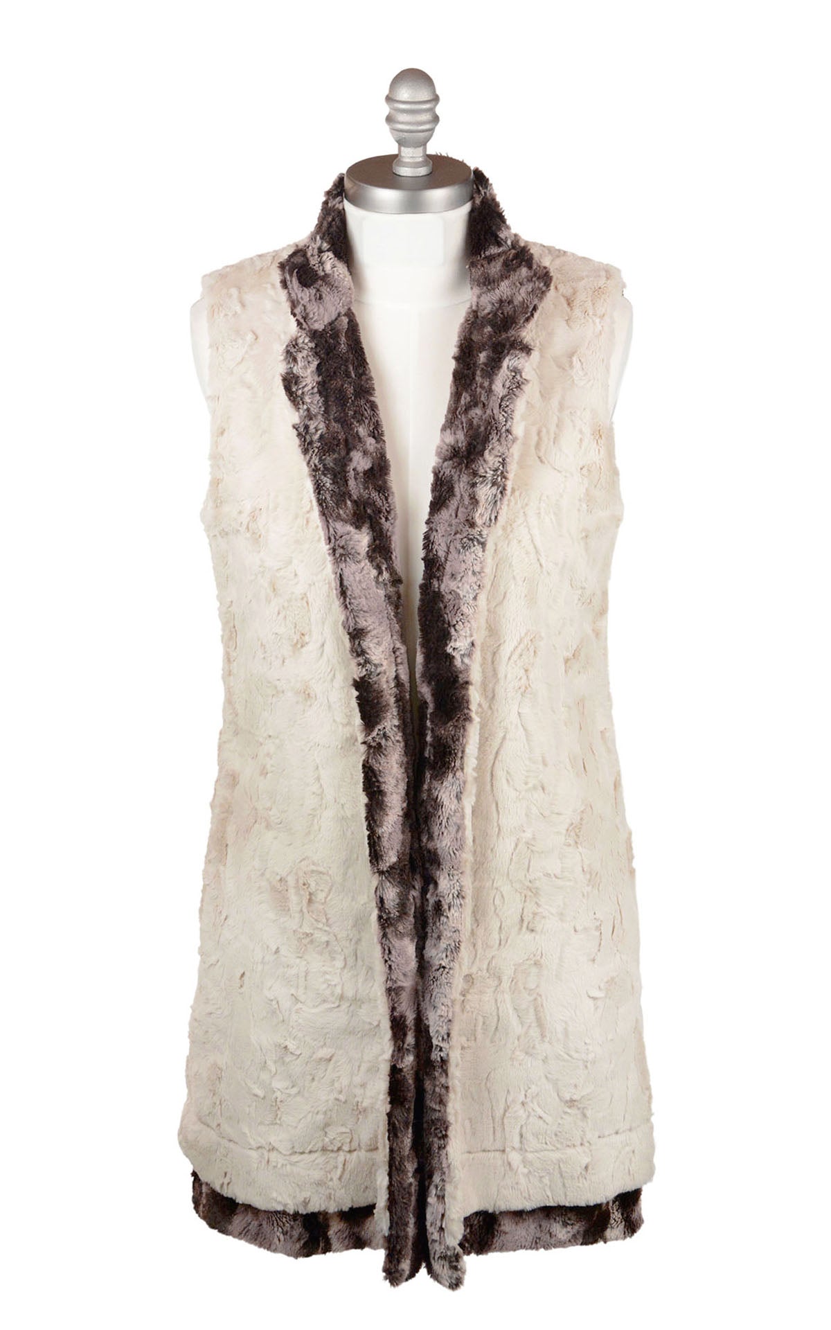 Reversed Mandarin Vest - Luxury Faux Fur in Mocha and Sand - Handmade USA by Pandemonium Seattle