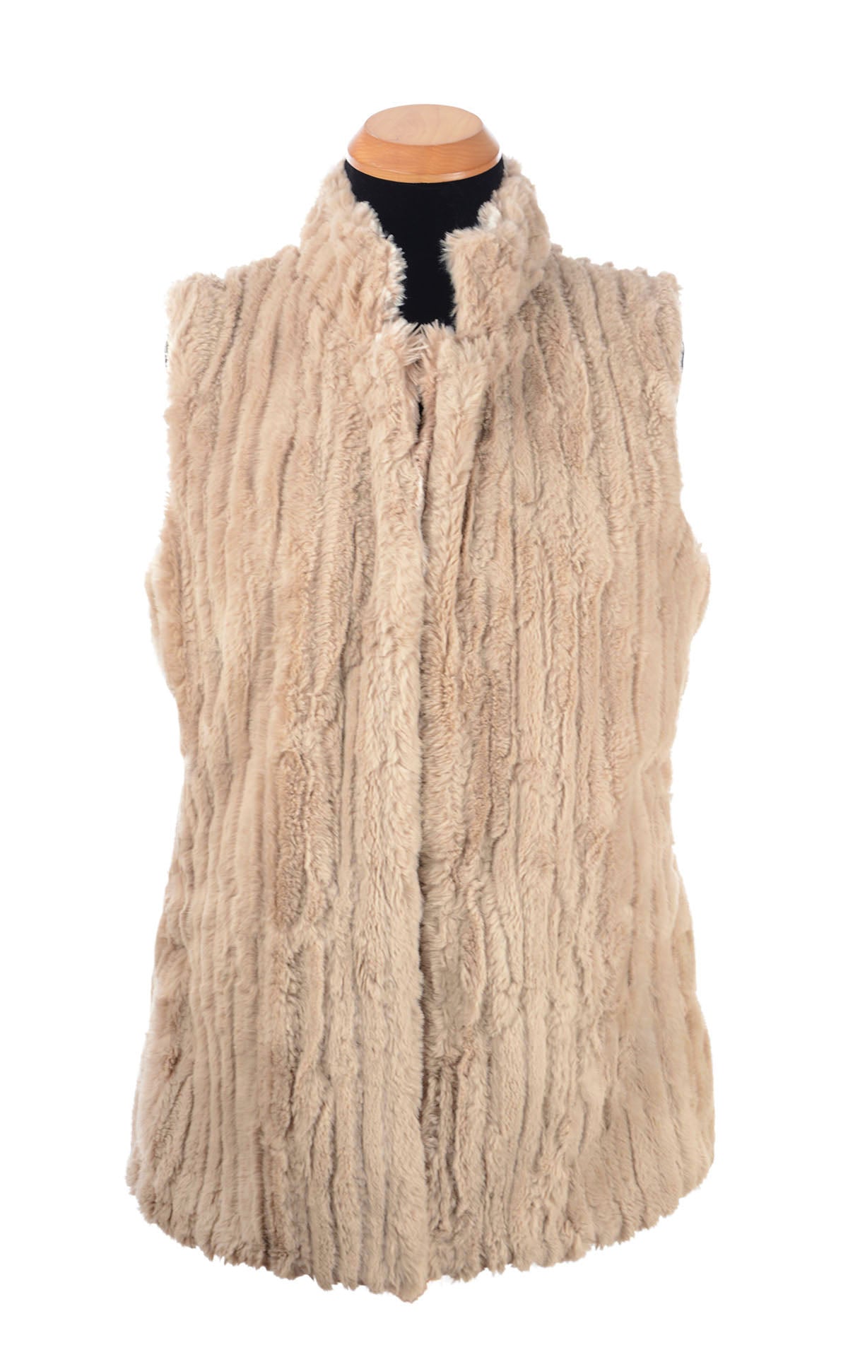 Mandarin Vest Short | Cloudwalk and Cirrus in Honey Faux Fur | Reversed Front view, Closed | Handmade in Seattle, WA, USA | By Pandemonium  Seattle
